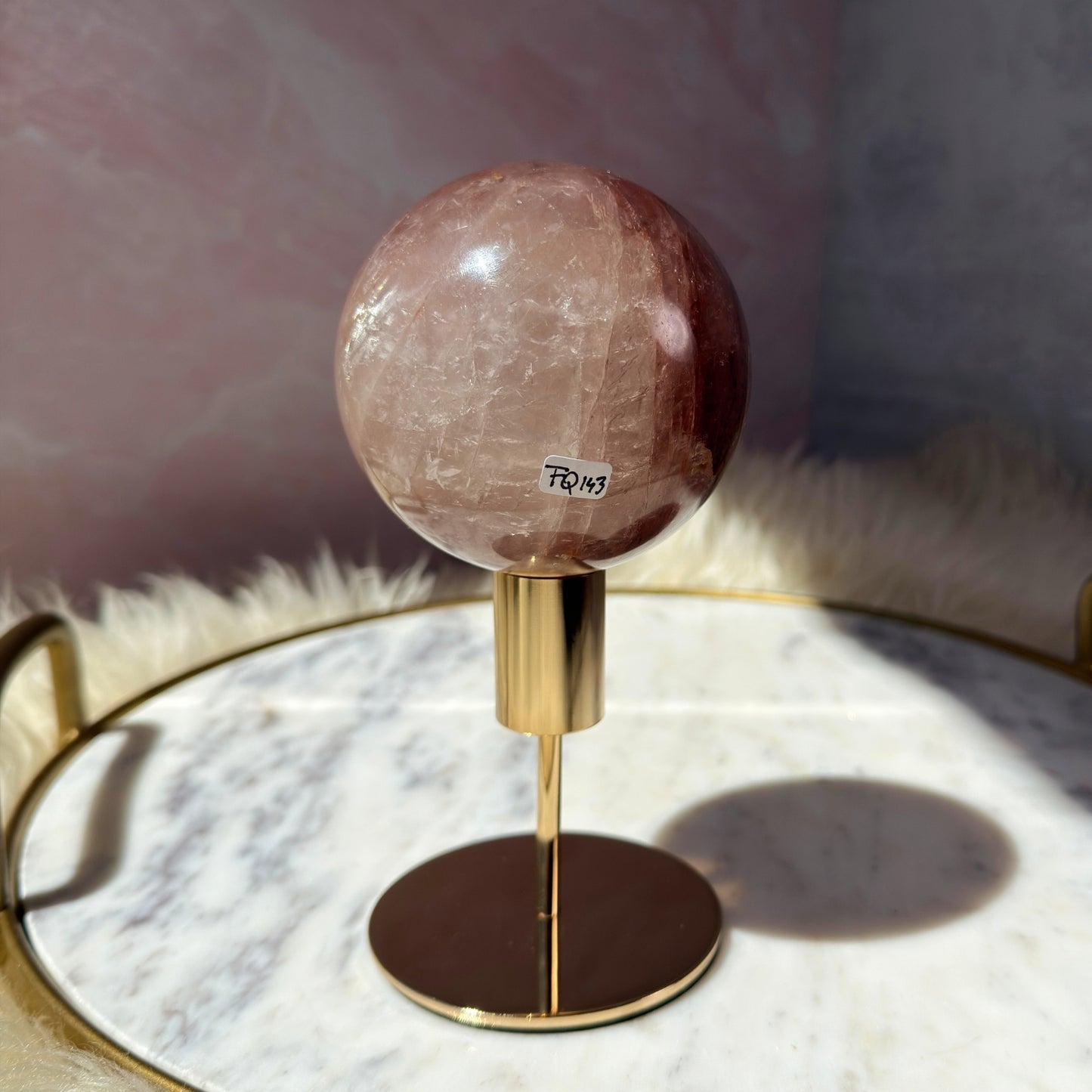 Fire Quartz Sphere on Gold Stand 1.9lb | Natural Brazil Crystal