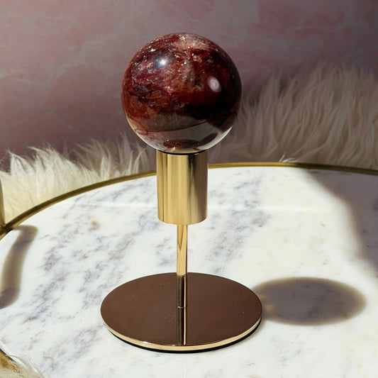 AAA Saturated Fire Quartz Sphere on Gold Stand 0.55lb #1 | Natural Brazil Crystal