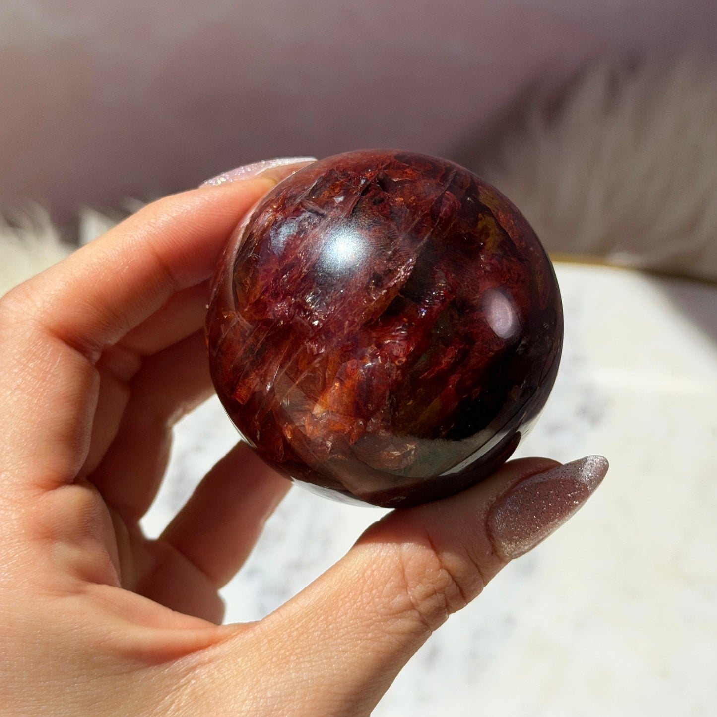 AAA Saturated Fire Quartz Sphere on Gold Stand 0.55lb #1 | Natural Brazil Crystal