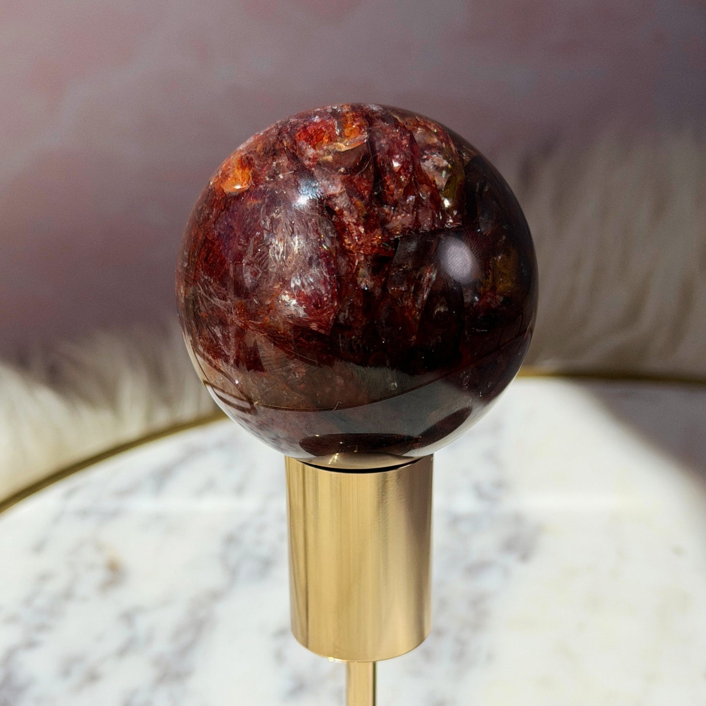 AAA Saturated Fire Quartz Sphere on Gold Stand 0.55lb #1 | Natural Brazil Crystal