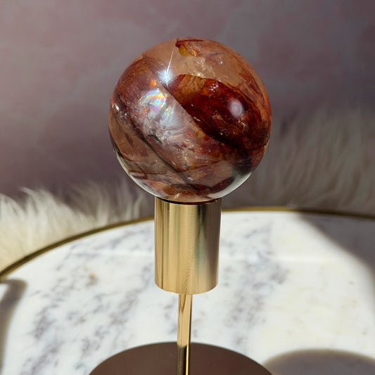 AAA Saturated Fire Quartz Sphere on Gold Stand 0.55lb #2 | Natural Brazil Crystal
