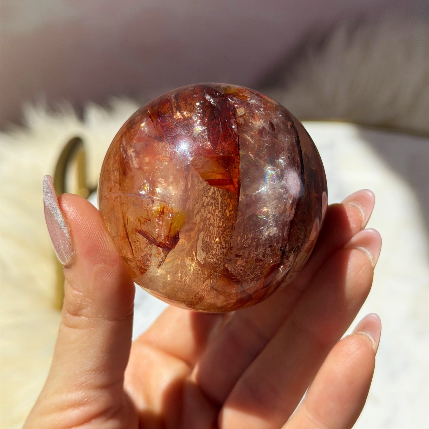 AAA Saturated Fire Quartz Sphere on Gold Stand 0.55lb #2 | Natural Brazil Crystal