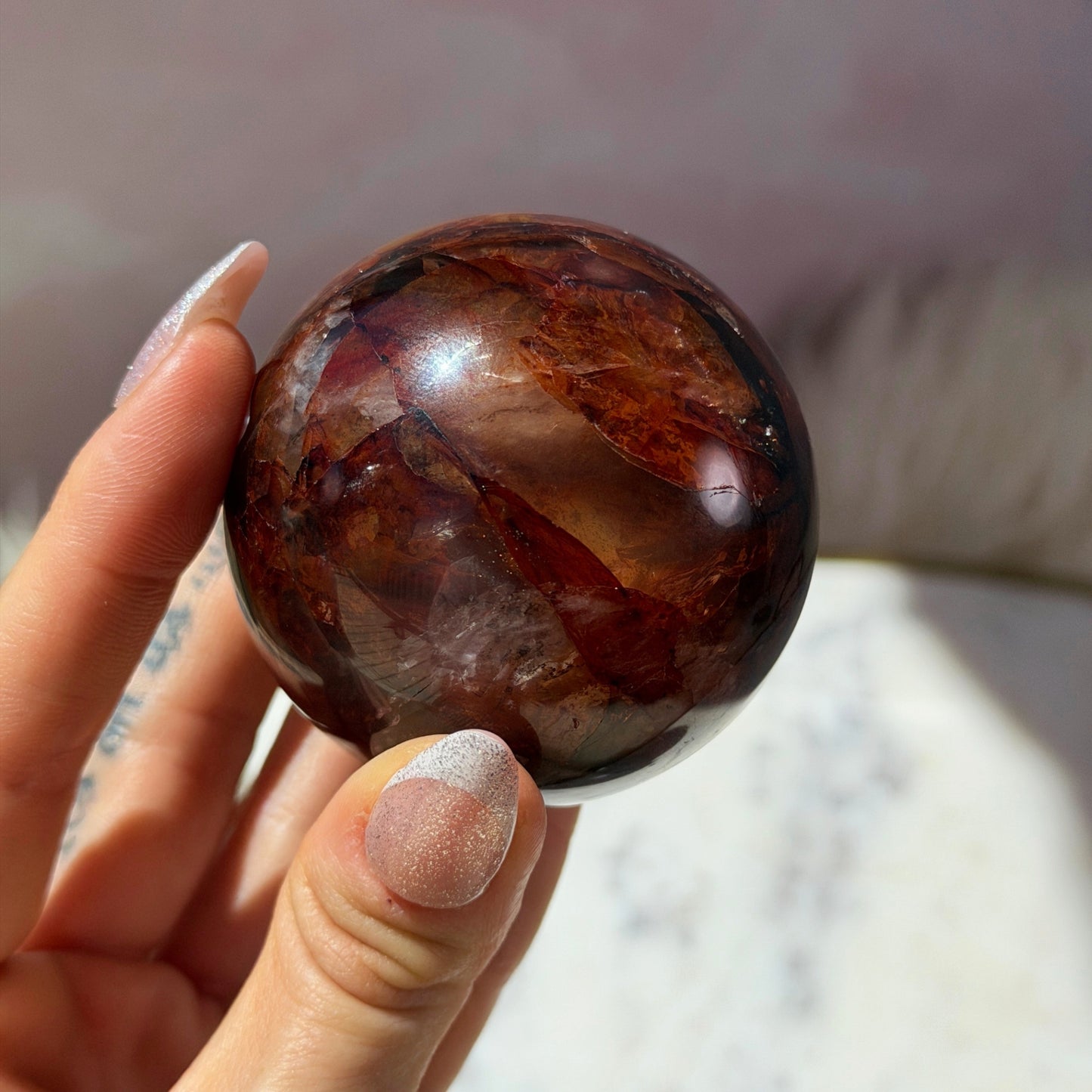 AAA Saturated Fire Quartz Sphere on Gold Stand 0.6lb | Natural Brazil Crystal