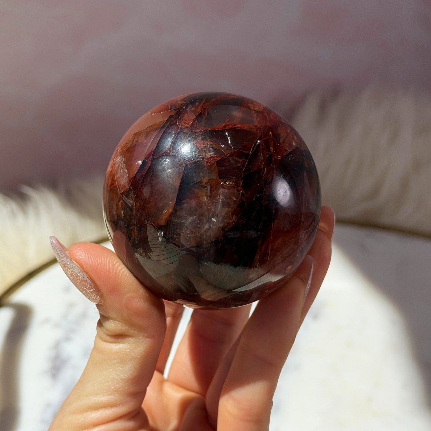 AAA Saturated Fire Quartz Sphere on Gold Stand 0.6lb | Natural Brazil Crystal