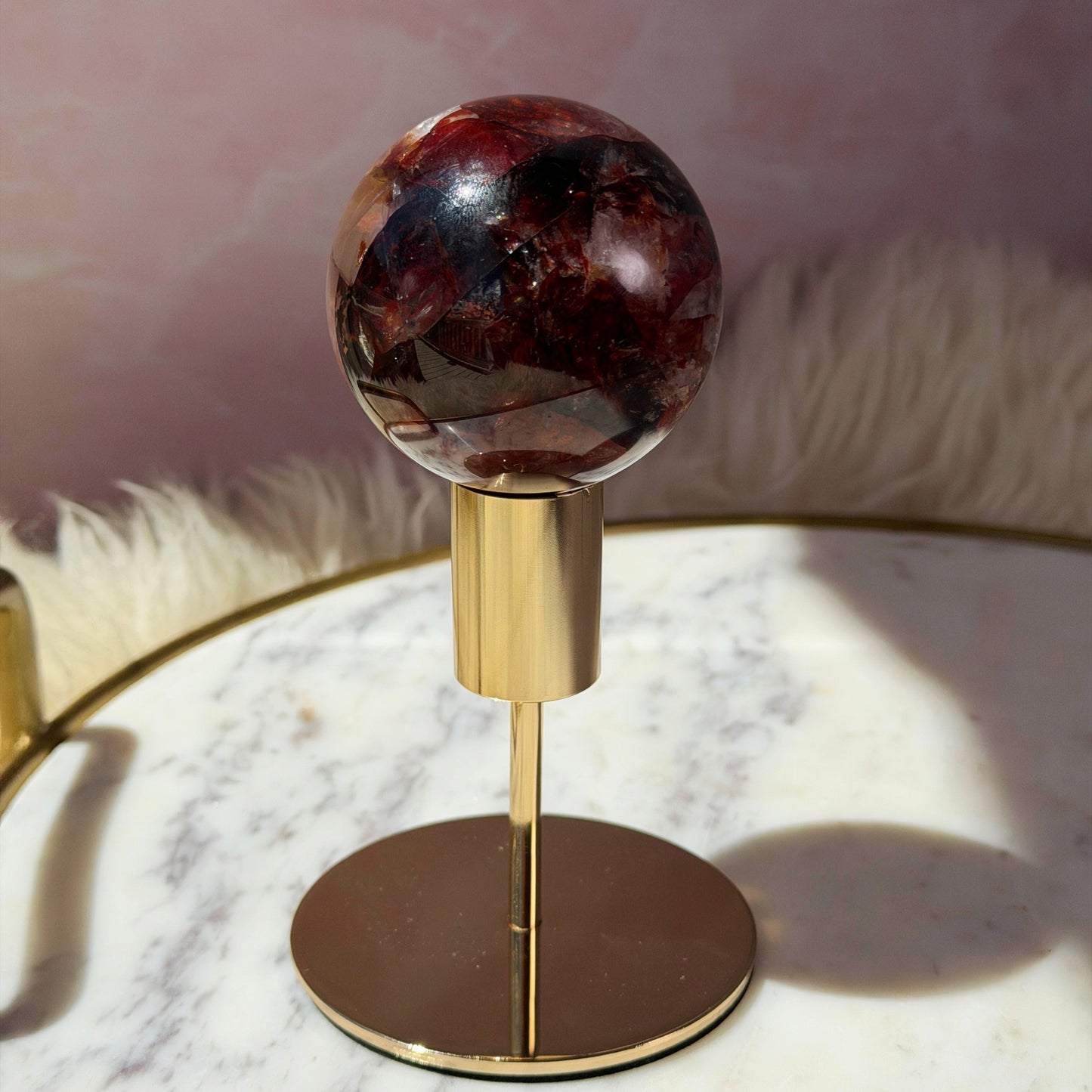AAA Saturated Fire Quartz Sphere on Gold Stand 0.7lb | Natural Brazil Crystal