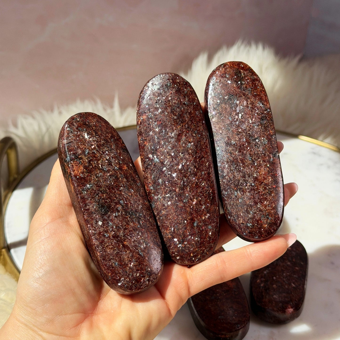 Garnet and Red Mica Palm Stone | Natural India Crystal