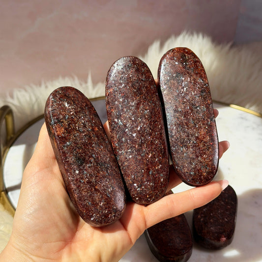 Garnet and Red Mica Palm Stone | Natural India Crystal