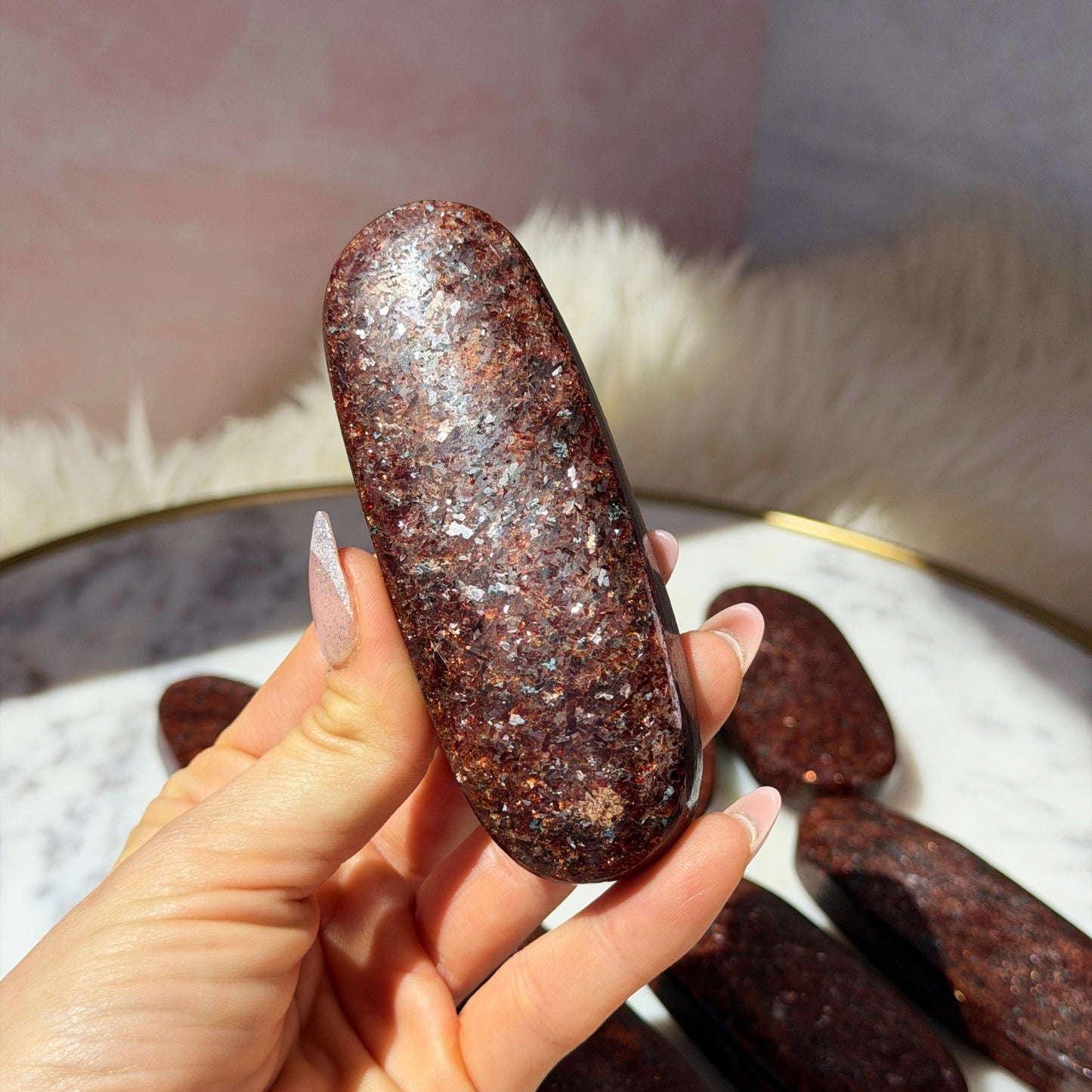 Garnet and Red Mica Palm Stone | Natural India Crystal