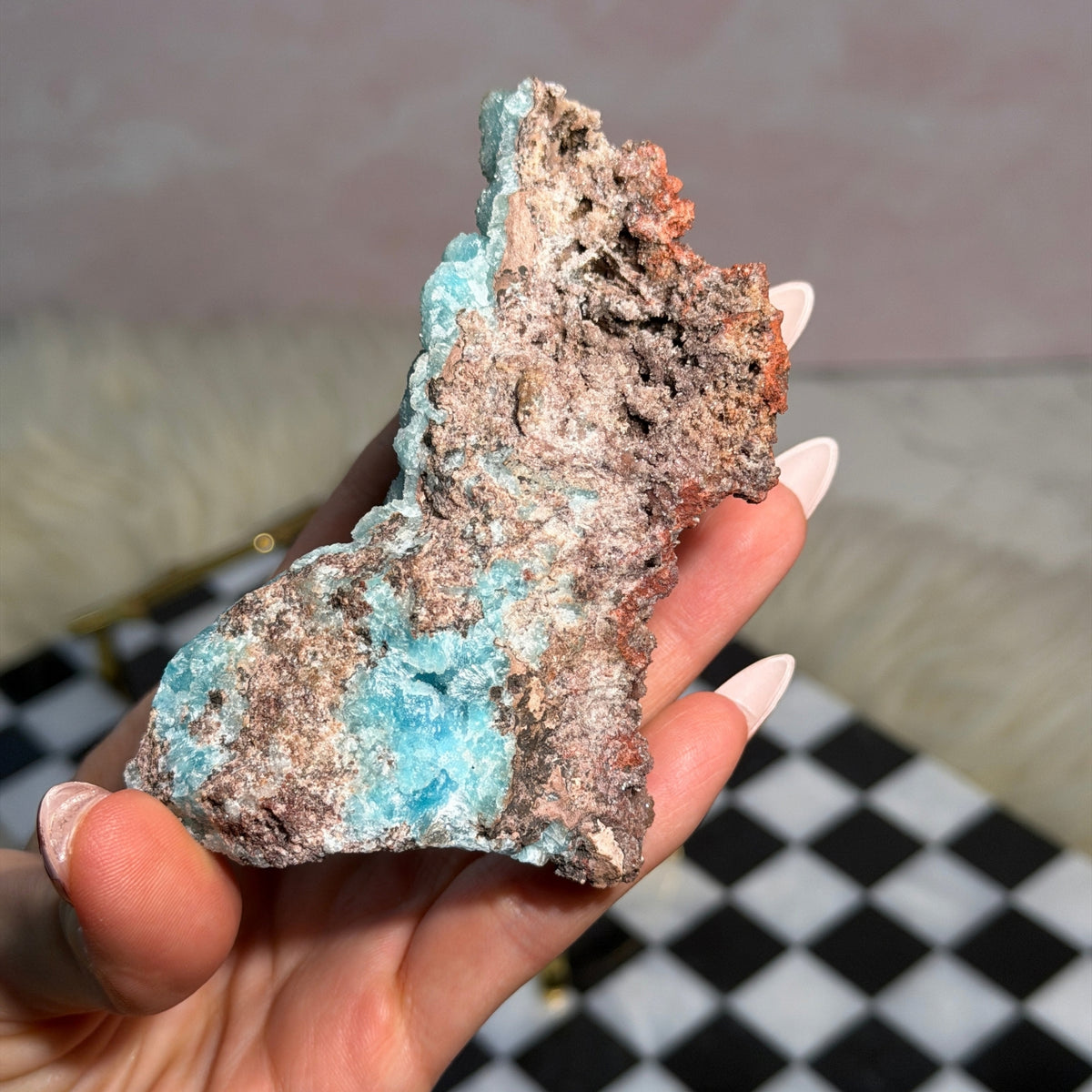 Druzy Hemimorphite on Gold Stand Natural Congo Mineral Specimen