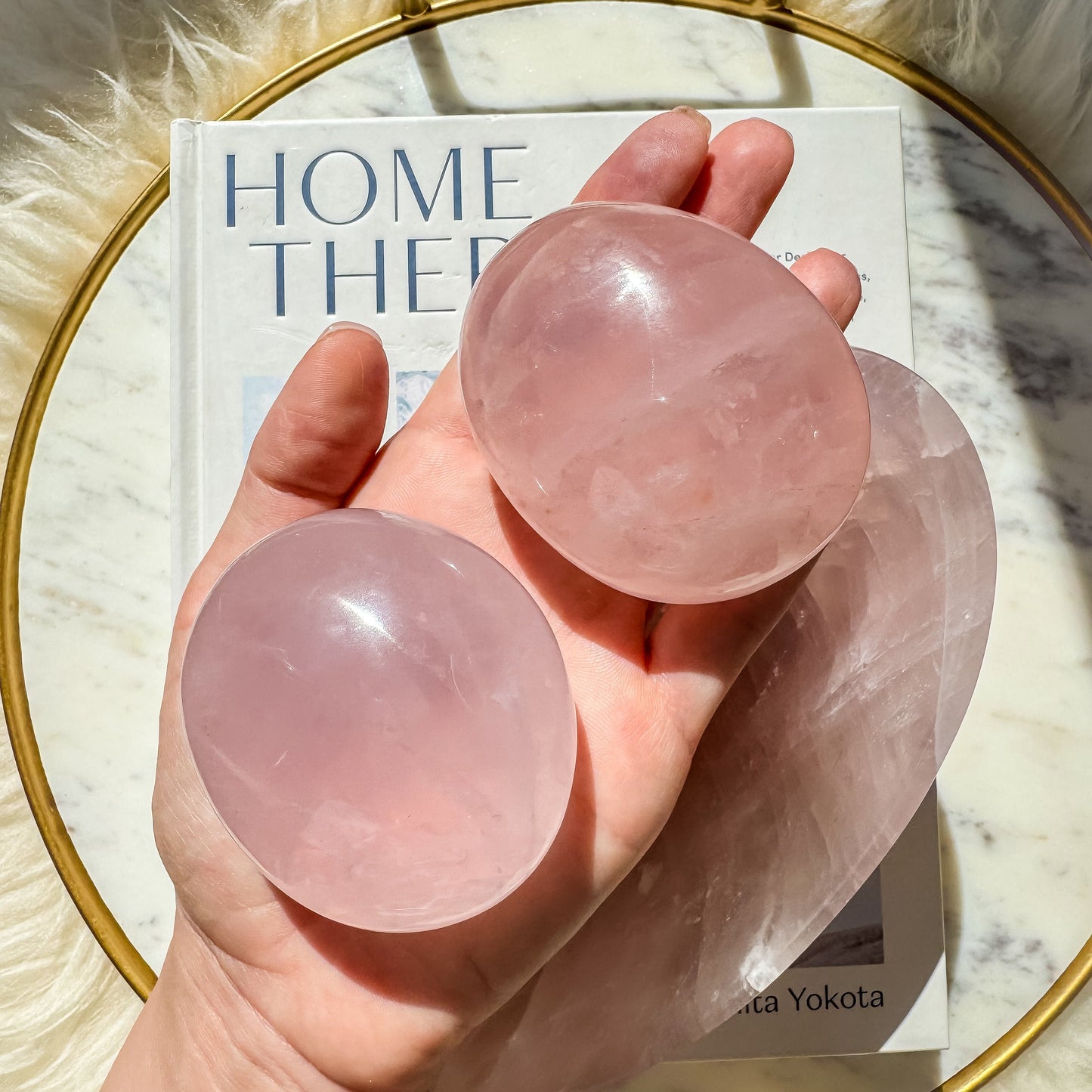 Starflash Rose Quartz Palm Stone