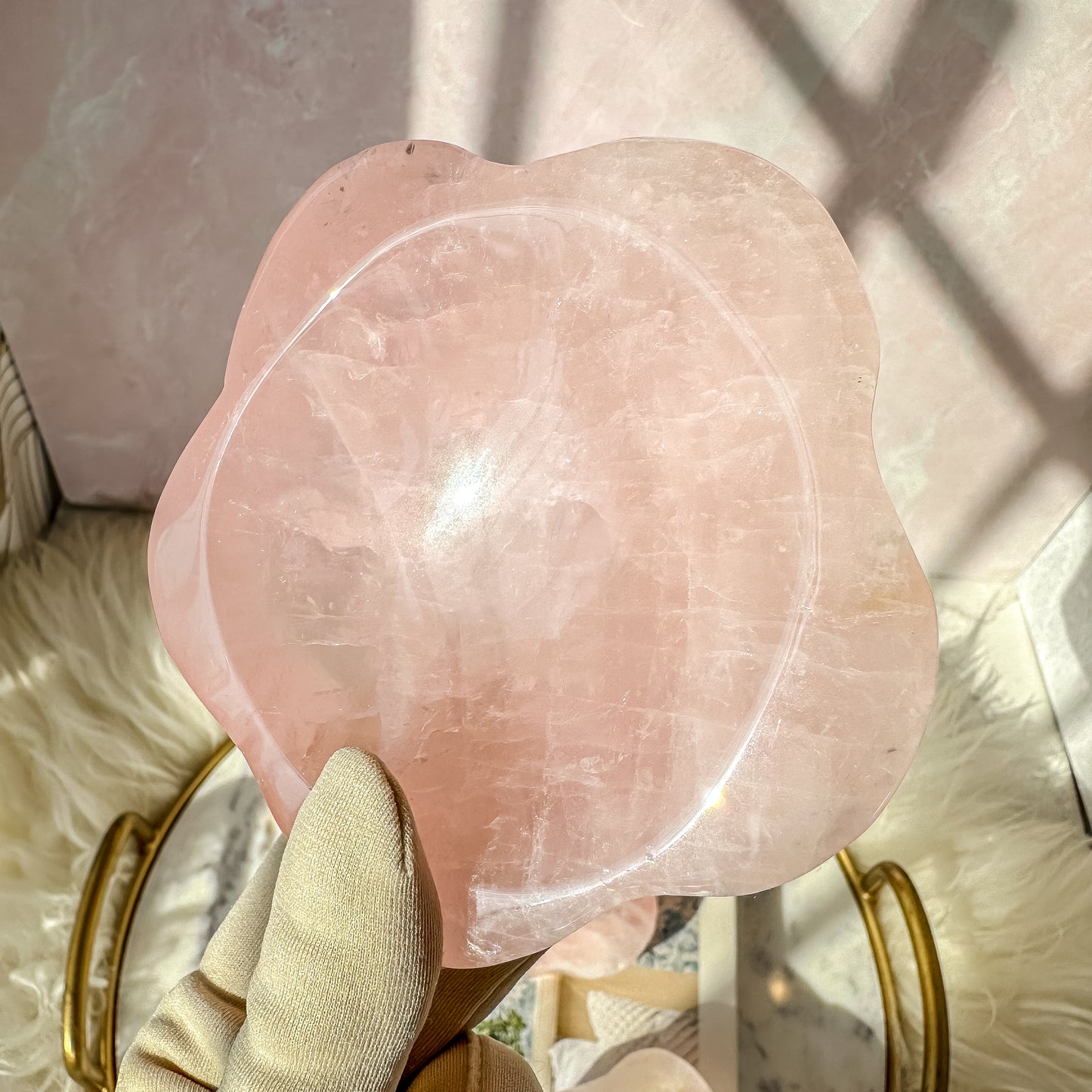 Flower Shaped Rose Quartz Bowl (12.5 oz - 14 oz)