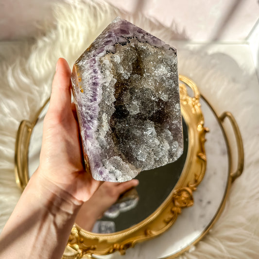 Galaxy Amethyst Tower with Black Druzy 2.5lb | Natural Brazil Crystal