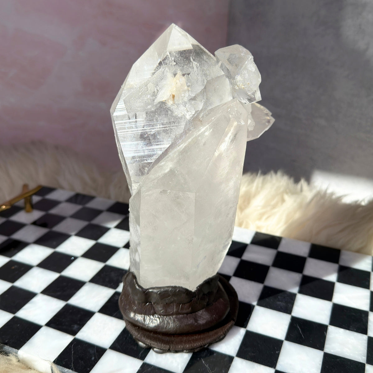 Self Healed Lemurian Quartz Point 3.5lb Brazil Crystal on Custom Stand