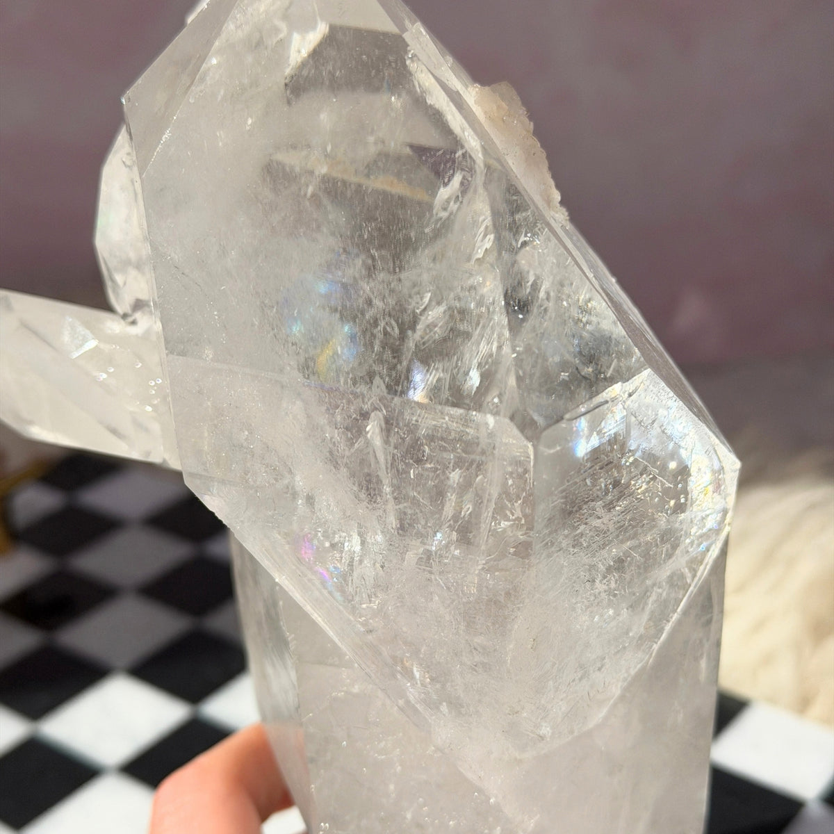 Self Healed Lemurian Quartz Point 3.5lb Brazil Crystal on Custom Stand