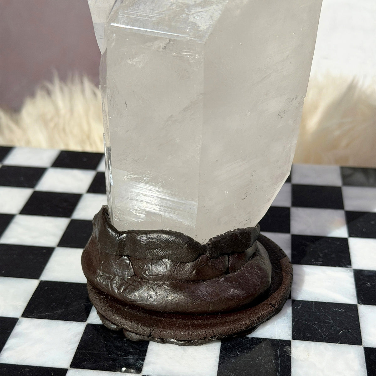 Self Healed Lemurian Quartz Point 3.5lb Brazil Crystal on Custom Stand