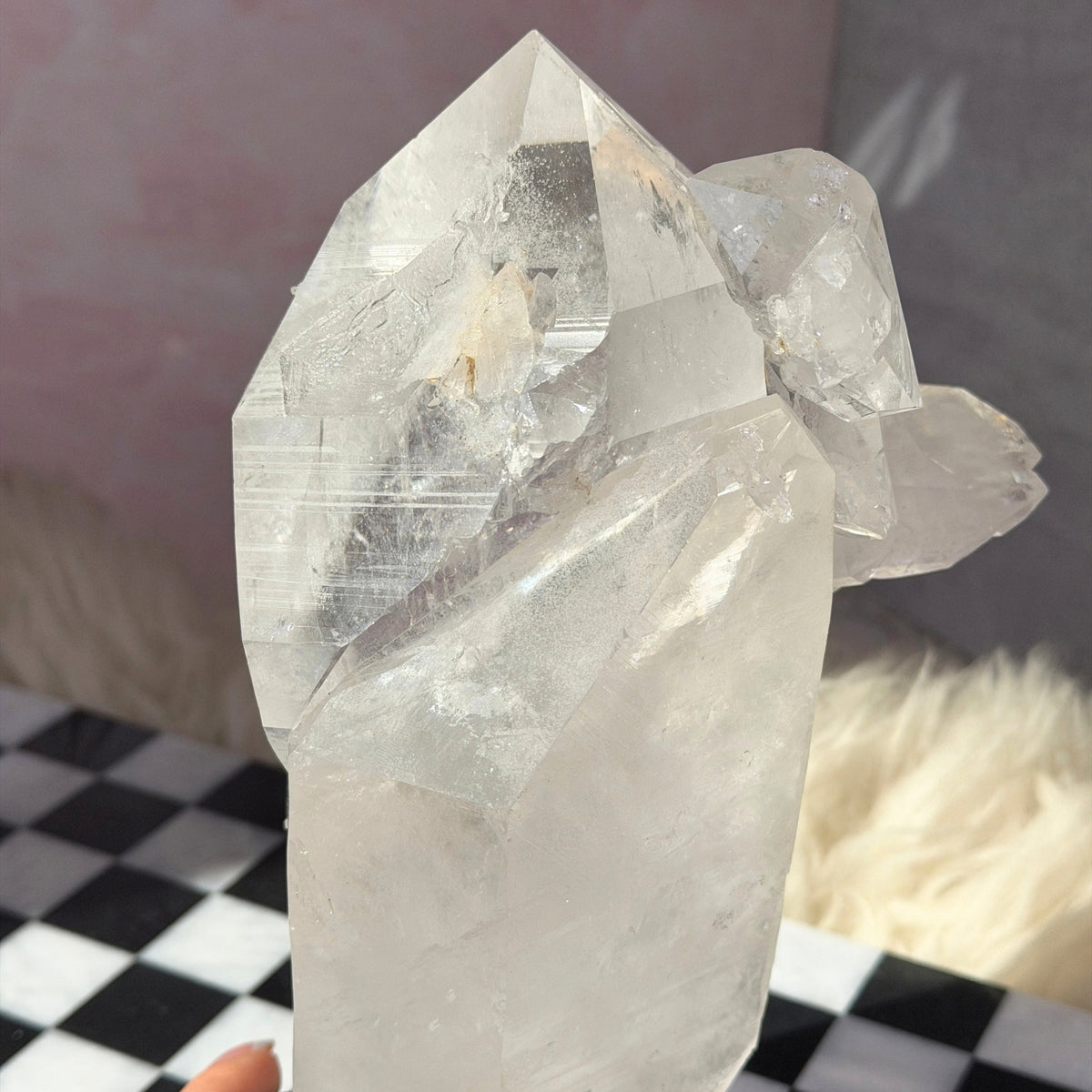 Self Healed Lemurian Quartz Point 3.5lb Brazil Crystal on Custom Stand