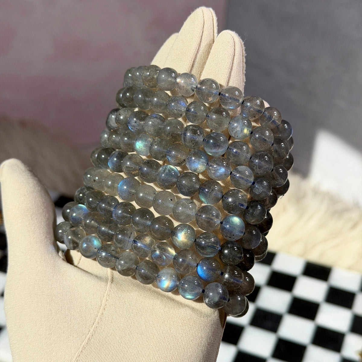 AAA Blue Gold Flash Labradorite Beaded Bracelet (Bead size: 8-9mm)