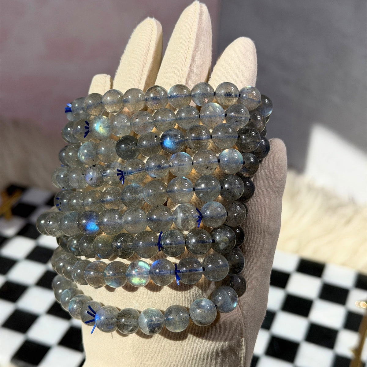 AAA Blue Gold Flash Labradorite Beaded Bracelet (Bead size: 8-9mm)