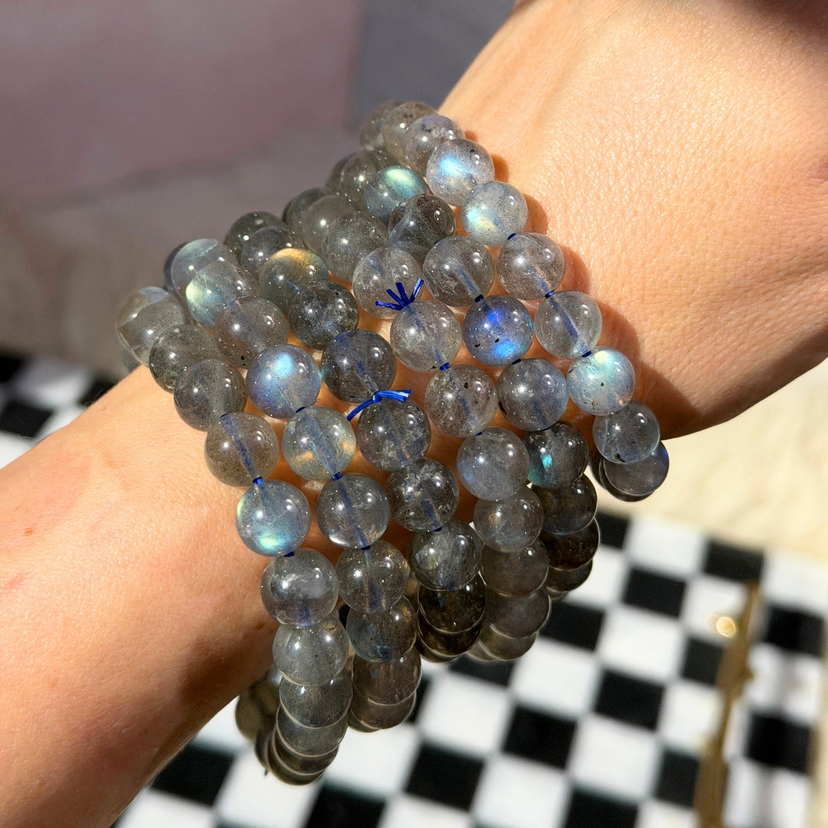 AAA Blue Gold Flash Labradorite Beaded Bracelet (Bead size: 8-9mm)