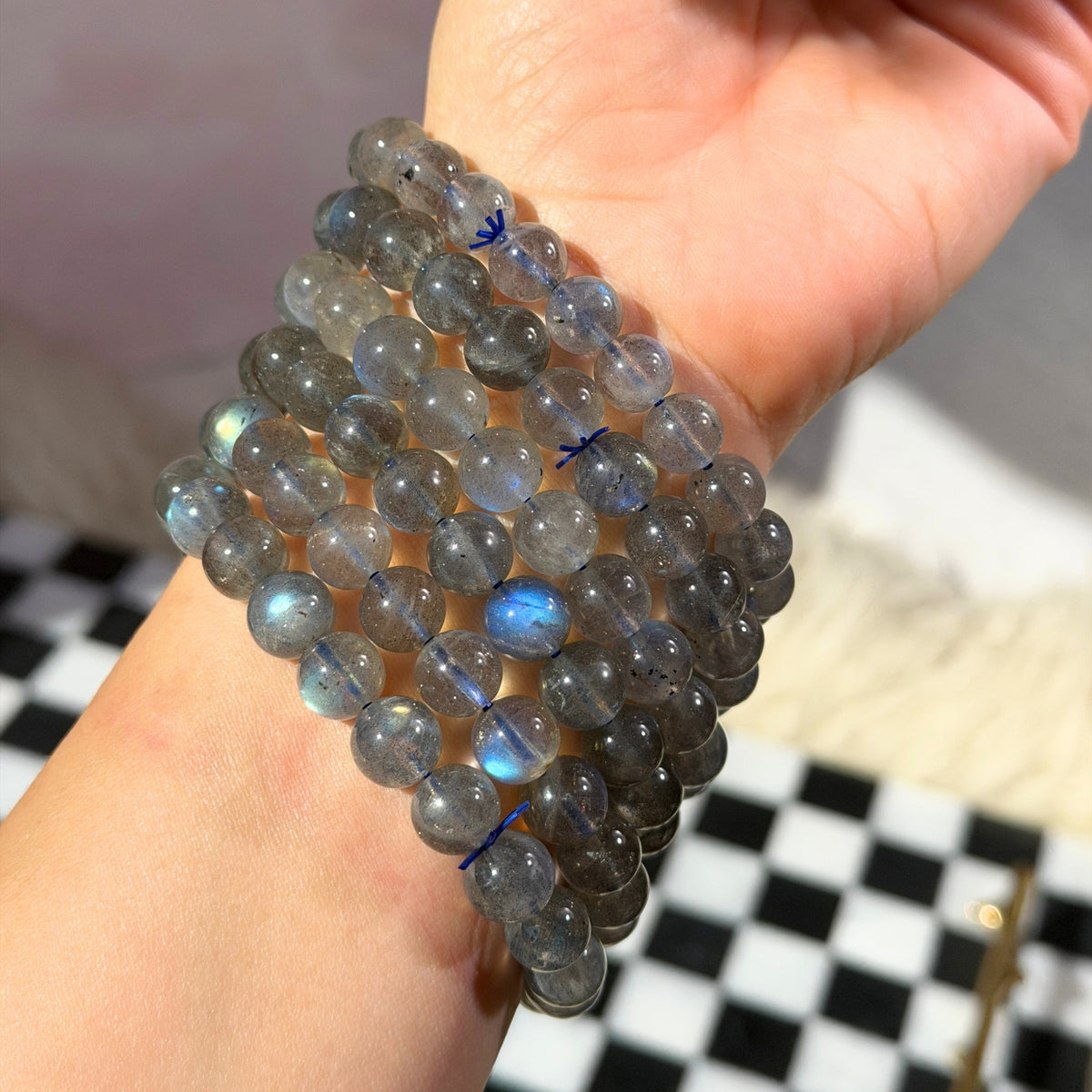 AAA Blue Gold Flash Labradorite Beaded Bracelet (Bead size: 8-9mm)