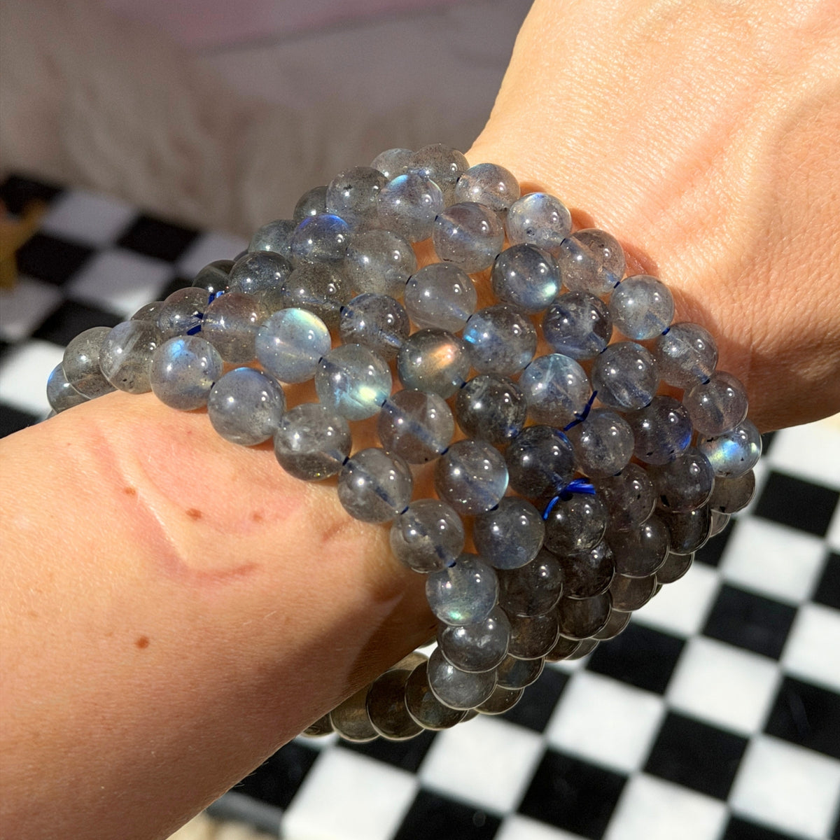 AAA Blue Gold Flash Labradorite Beaded Bracelet (Bead size: 8-9mm)