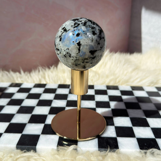 Rainbow Moonstone Sphere on Gold Stand 1lb | Natural India Crystal