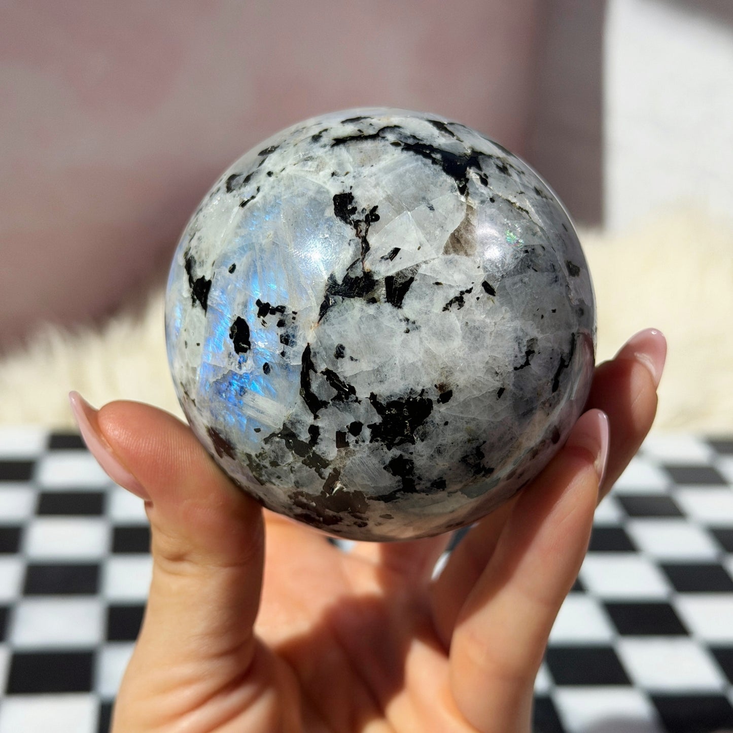 Rainbow Moonstone Sphere on Gold Stand 1lb | Natural India Crystal