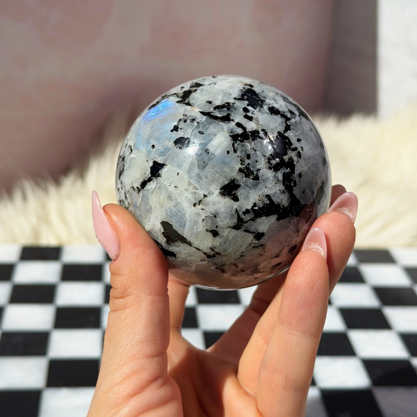 Rainbow Moonstone Sphere on Gold Stand 1lb | Natural India Crystal
