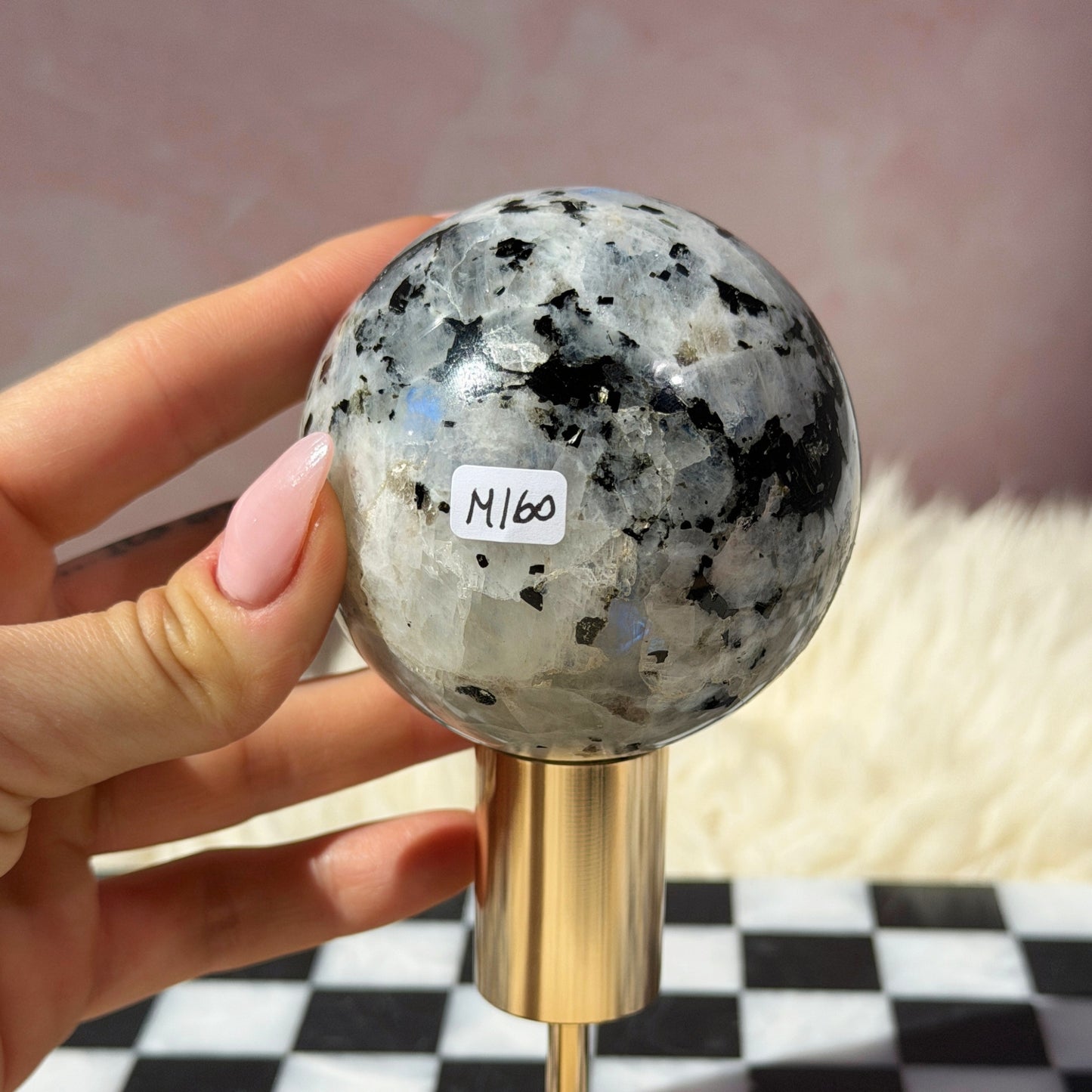 Rainbow Moonstone Sphere on Gold Stand 1lb | Natural India Crystal