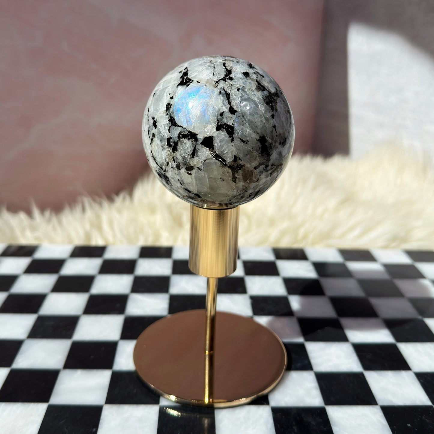 Rainbow Moonstone Sphere on Gold Stand 1.2lb | Natural India Crystal