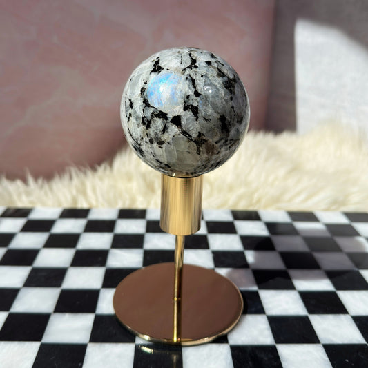 Rainbow Moonstone Sphere on Gold Stand 1.2lb | Natural India Crystal