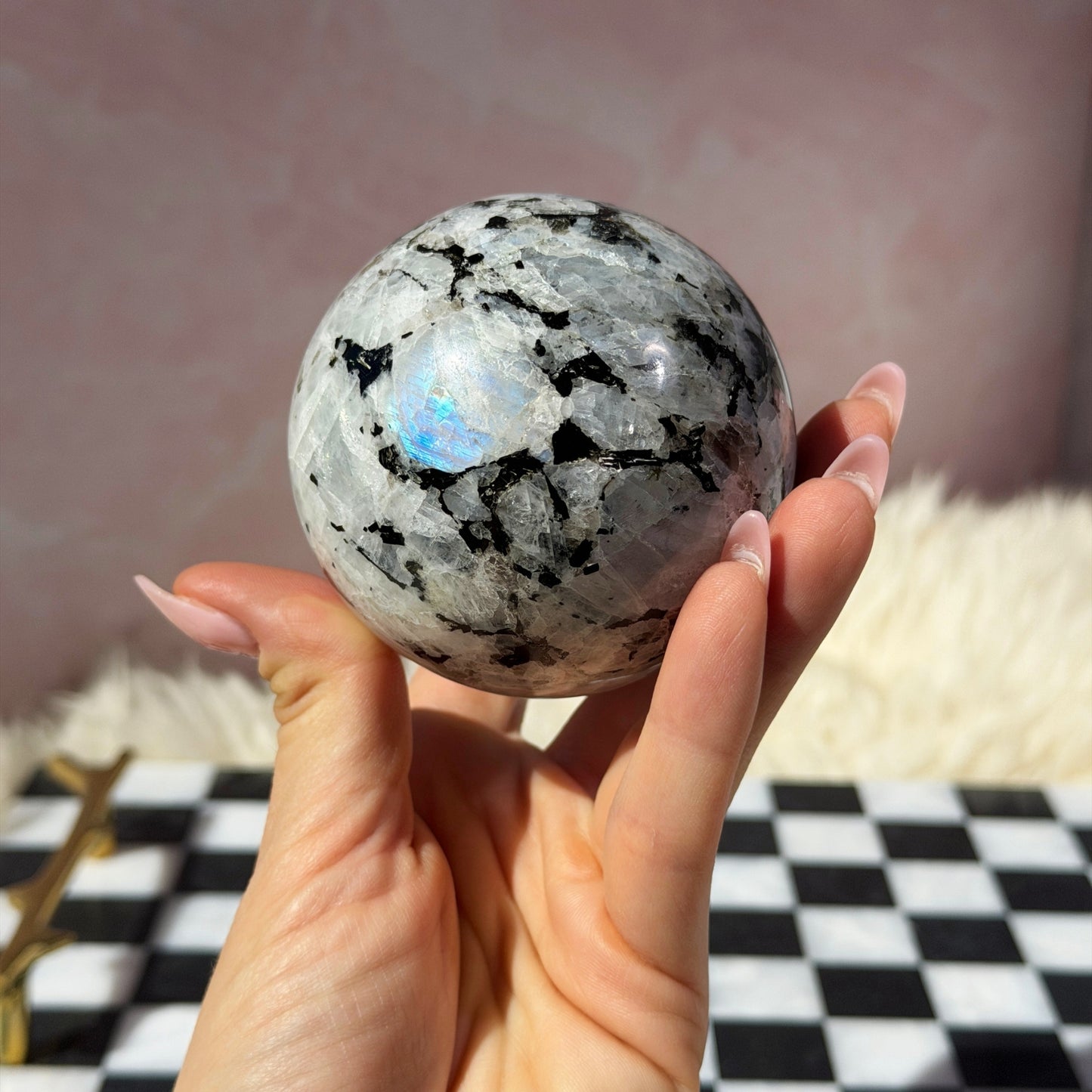 Rainbow Moonstone Sphere on Gold Stand 1.2lb | Natural India Crystal