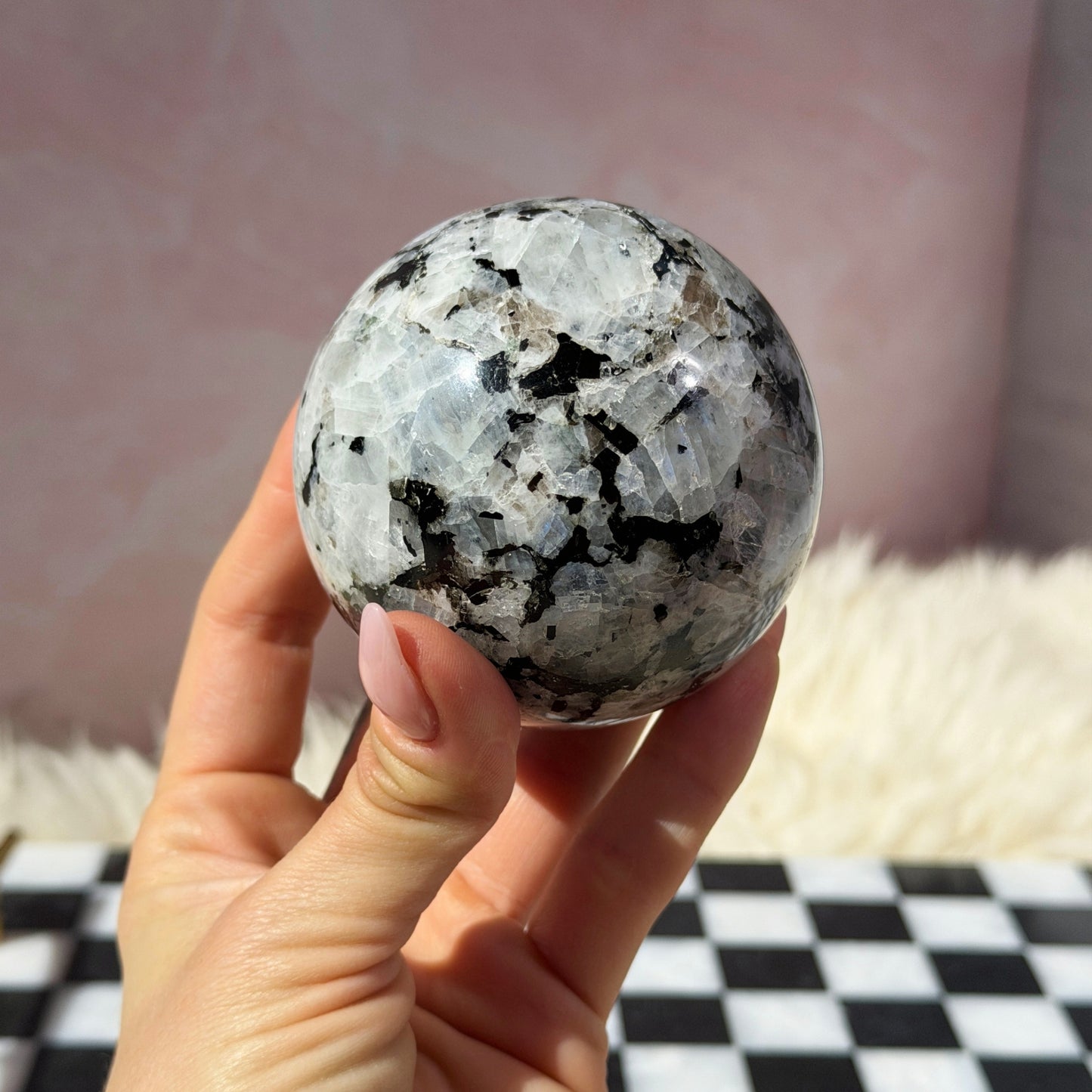 Rainbow Moonstone Sphere on Gold Stand 1.2lb | Natural India Crystal