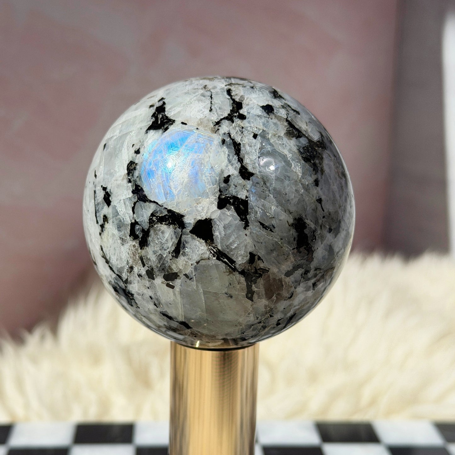 Rainbow Moonstone Sphere on Gold Stand 1.2lb | Natural India Crystal