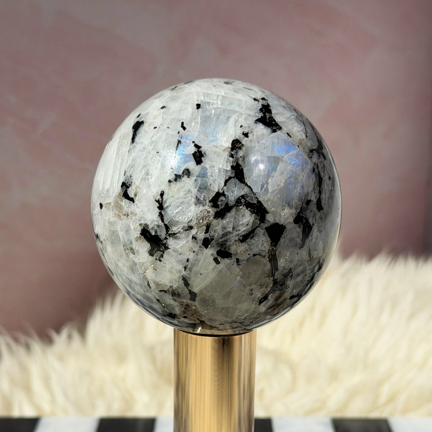 Rainbow Moonstone Sphere on Gold Stand 1.2lb | Natural India Crystal