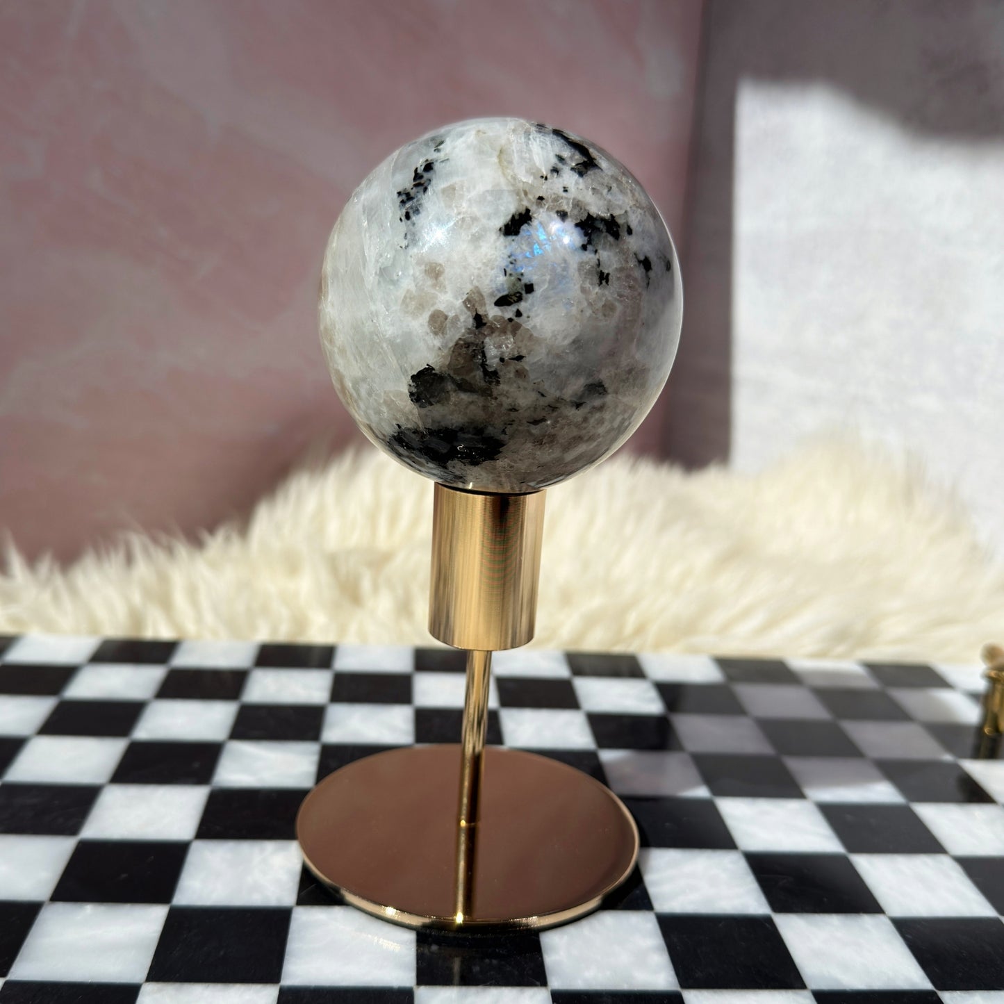 Rainbow Moonstone Sphere on Gold Stand 1.3lb | Natural India Crystal