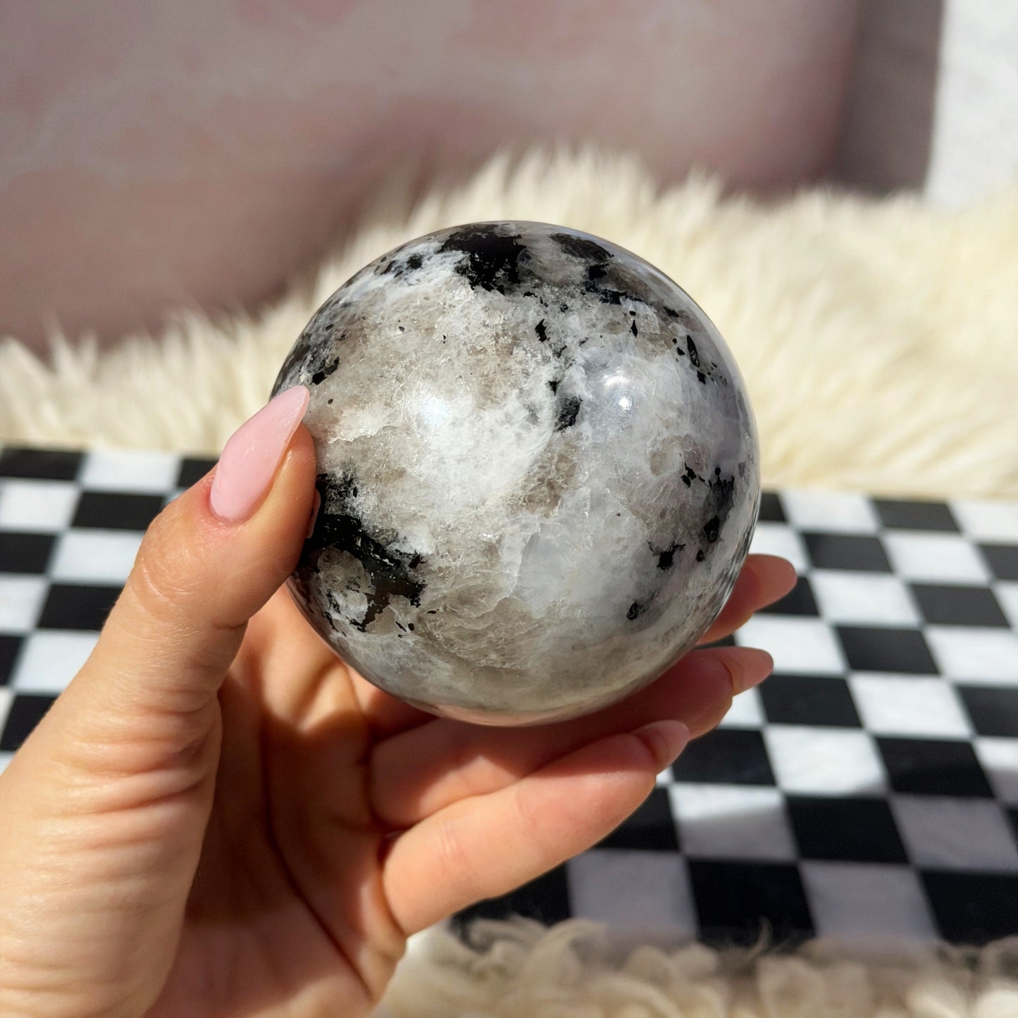 Rainbow Moonstone Sphere on Gold Stand 1.3lb | Natural India Crystal