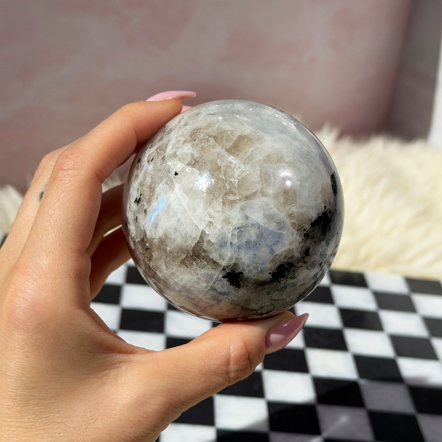 Rainbow Moonstone Sphere on Gold Stand 1.3lb | Natural India Crystal