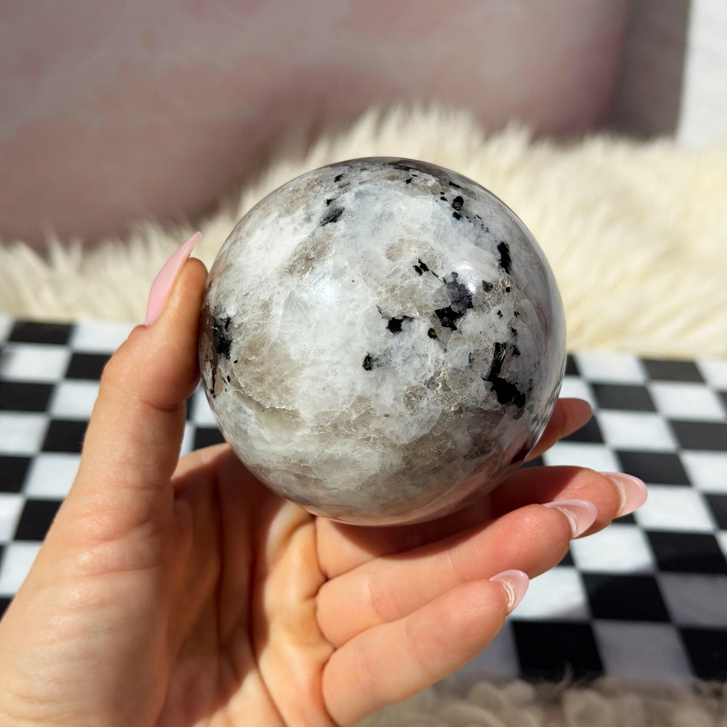 Rainbow Moonstone Sphere on Gold Stand 1.3lb | Natural India Crystal