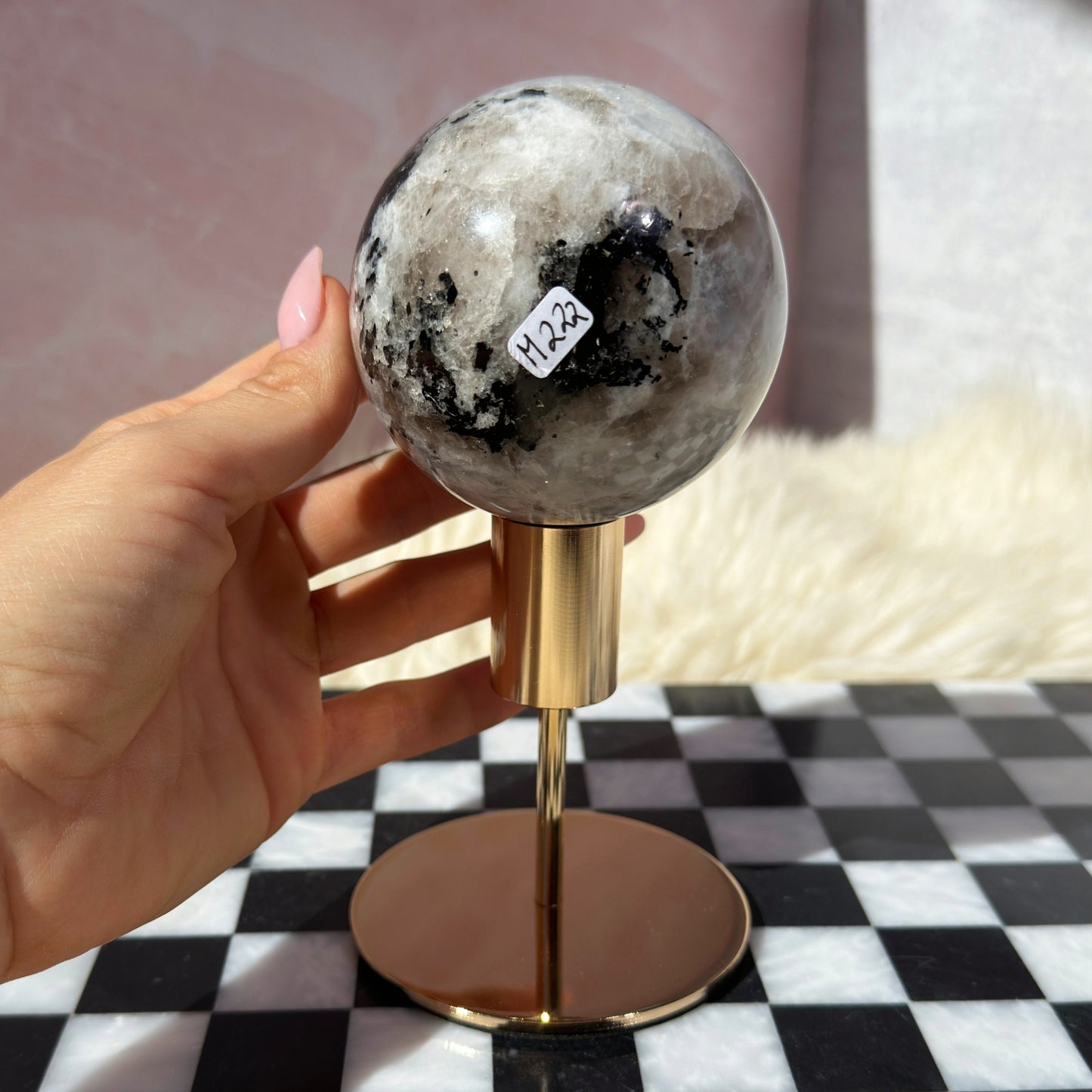 Rainbow Moonstone Sphere on Gold Stand 1.3lb | Natural India Crystal
