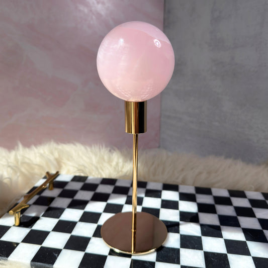 UV Reactive Mangano Calcite Sphere 1.7lb with Gold Stand | Madagascar