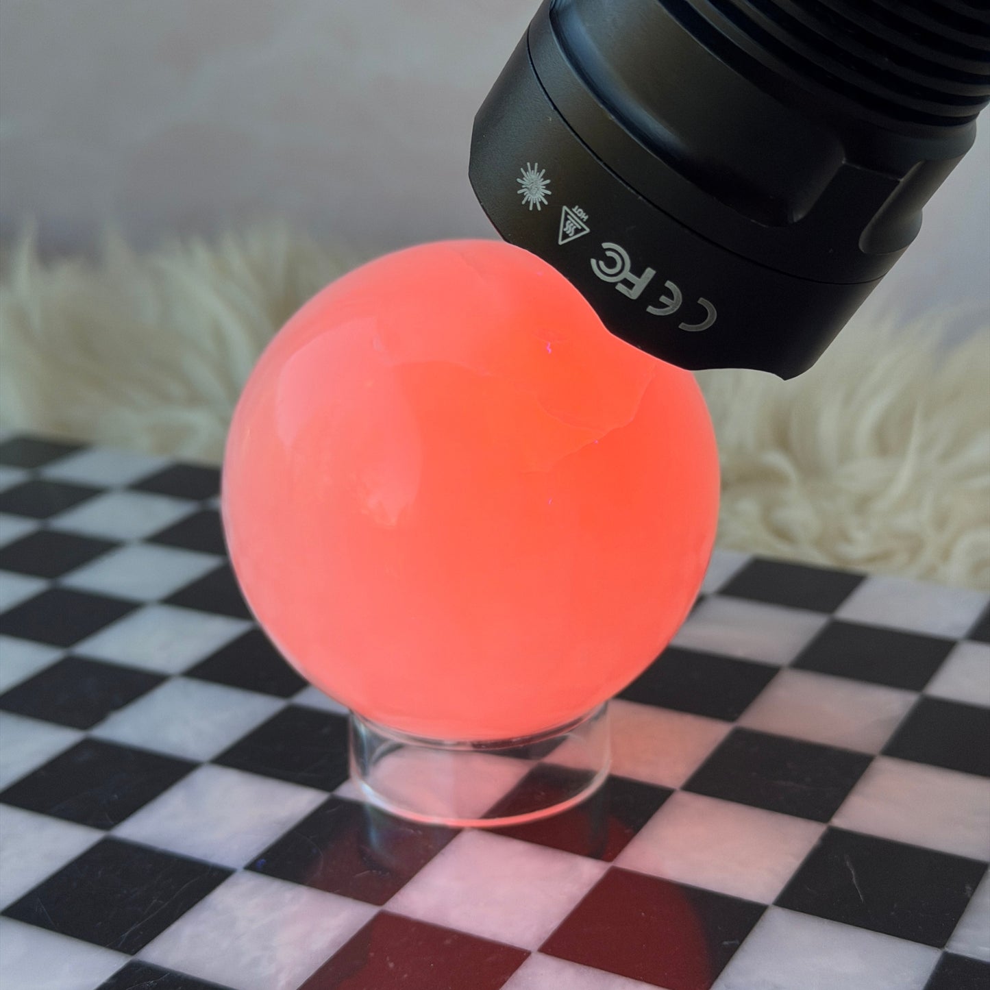 UV Reactive Mangano Calcite Sphere 1.7lb with Gold Stand | Madagascar