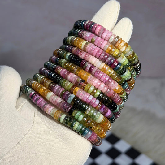 AAA Multi Tourmaline Rondel Beaded Bracelet (Bead size: 6-8mm)