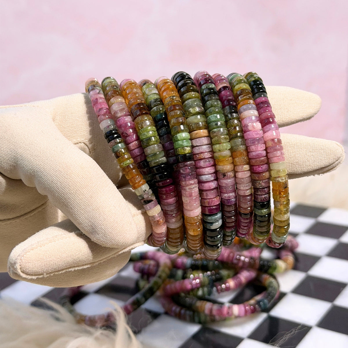 AAA Multi Tourmaline Rondel Beaded Bracelet (Bead size: 6-8mm)
