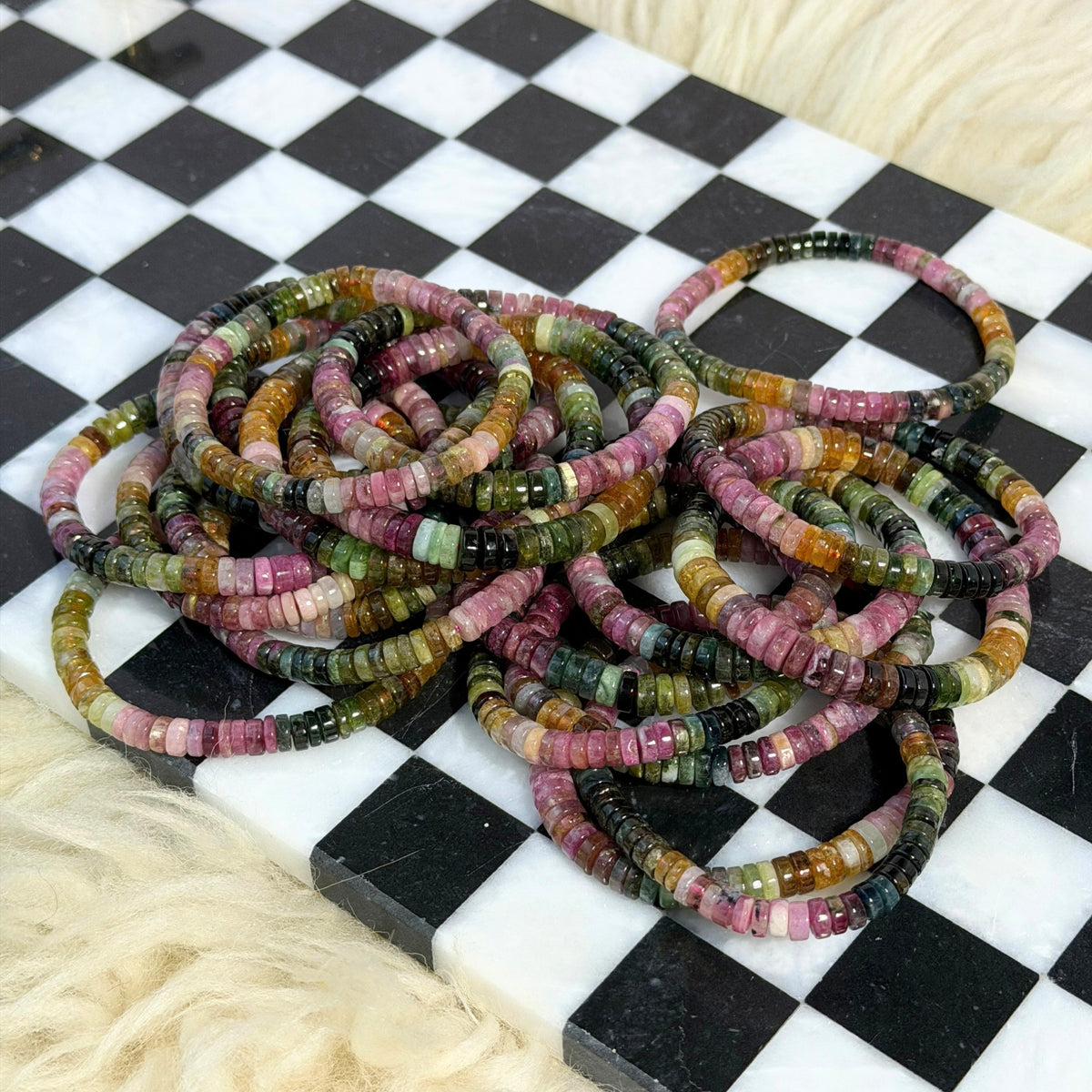 AAA Multi Tourmaline Rondel Beaded Bracelet (Bead size: 6-8mm)