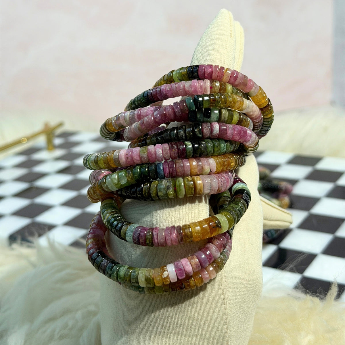 AAA Multi Tourmaline Rondel Beaded Bracelet (Bead size: 6-8mm)