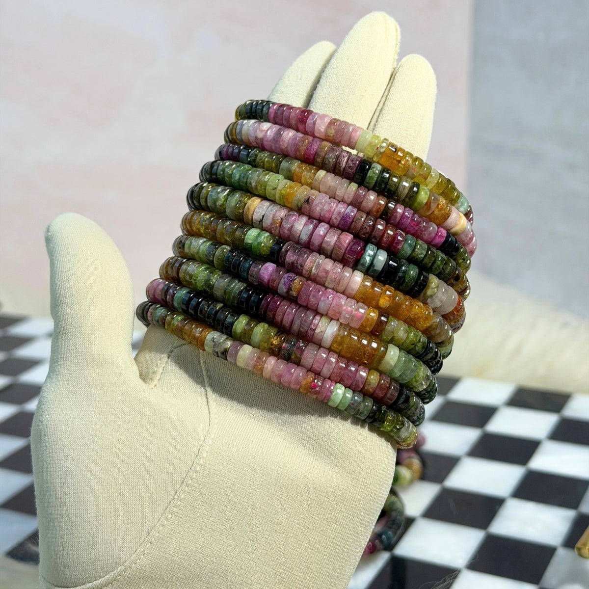 AAA Multi Tourmaline Rondel Beaded Bracelet (Bead size: 6-8mm)