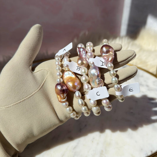 Mermaid Pearl Beaded Bracelet with Freshwater Baroque & Chinese Akoya Pearls