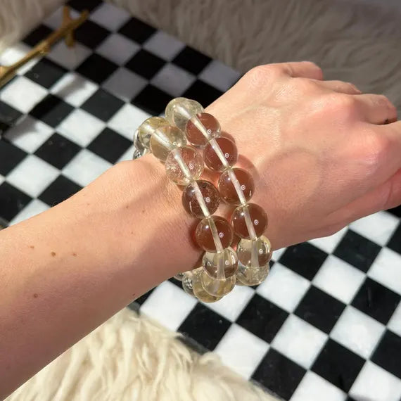 Natural Non Heated Citrine Beaded Bracelet Brazil Gemstone Jewelry (Bead size: 15mm)