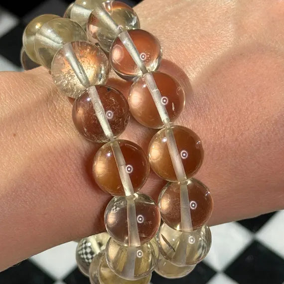Natural Non Heated Citrine Beaded Bracelet Brazil Gemstone Jewelry (Bead size: 15mm)